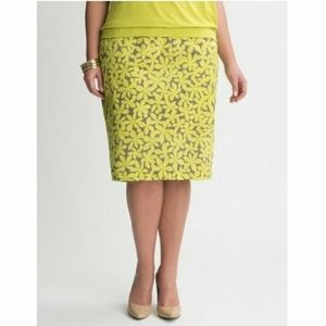 Lane Bryant Lime Gray Floral Pencil Skirt Sz 28